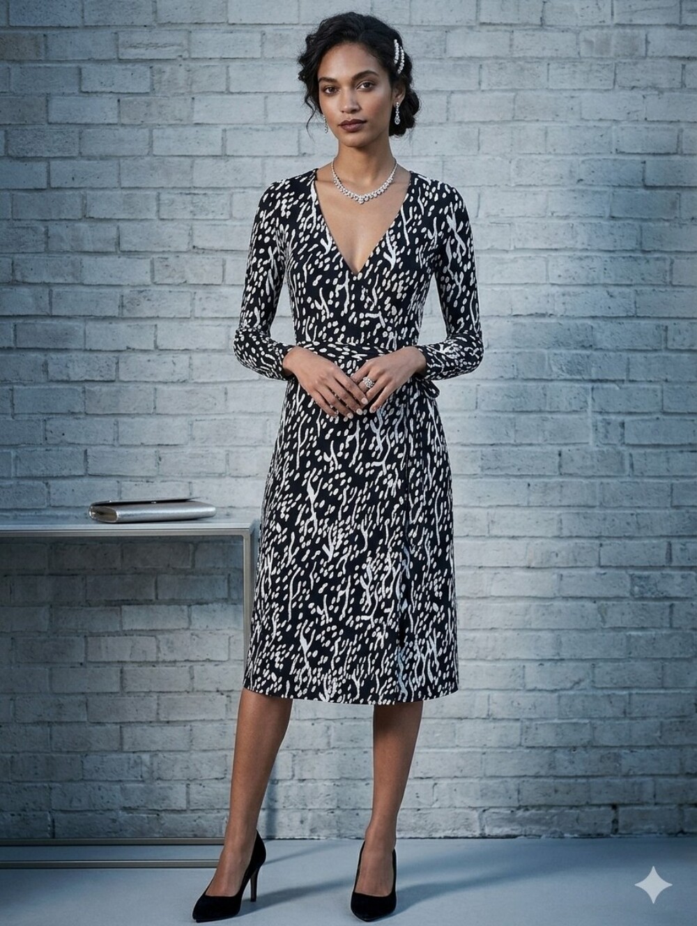 Diane Von Furstenberg For Target NWT Long Sleeves Black White Wrap Dress XXS
